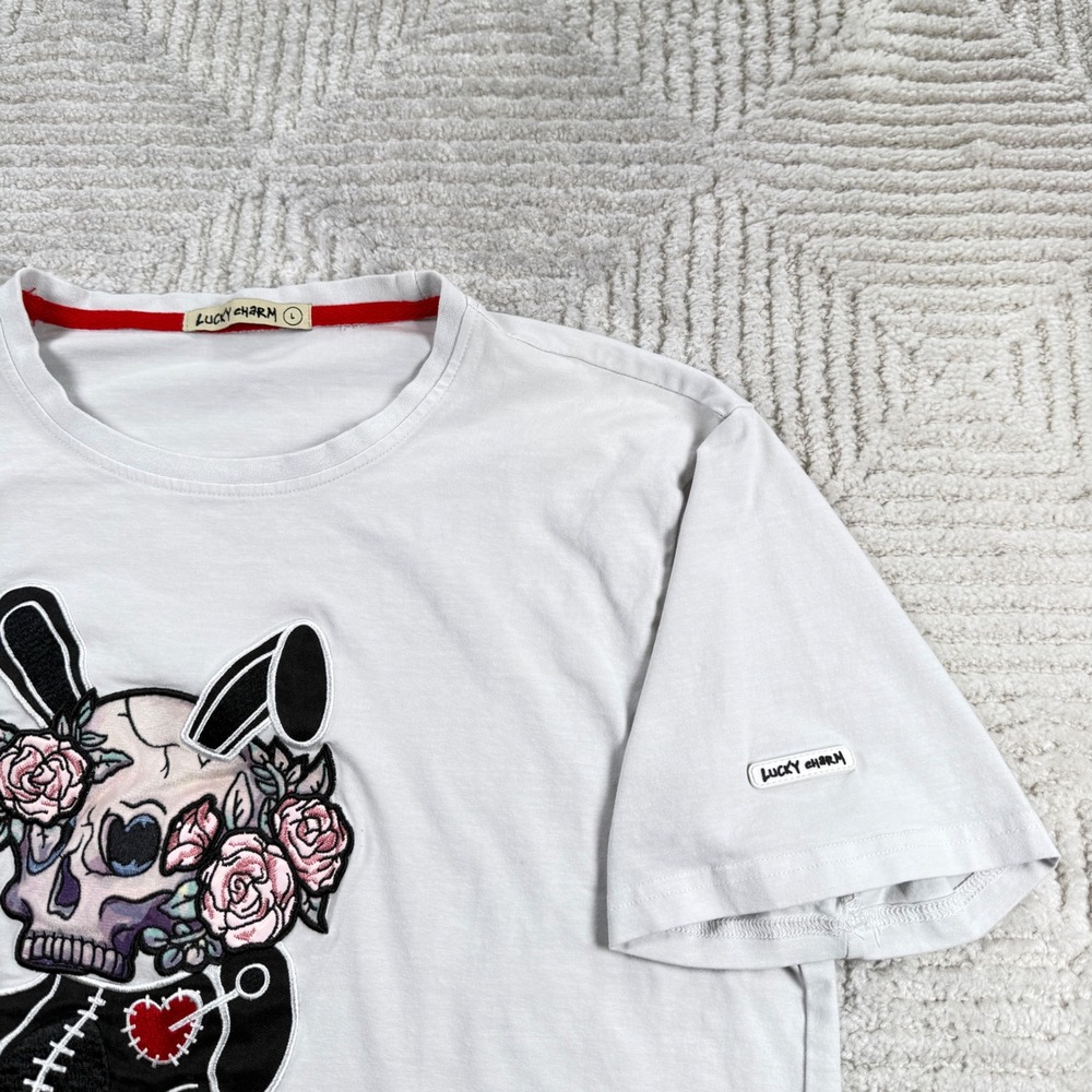 Lucky Charm T Shirt Men L White Skull Bunny Punk Goth Edgy Emo Street BKYS Y2K - Picture 4 of 15